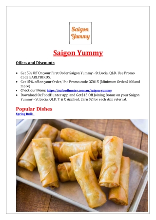 5% Off - Saigon Yummy St Lucia Menu, QLD