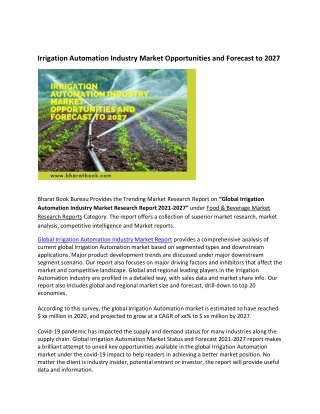 Irrigation Automation Industry Market Opportunities and Forecast to 2027