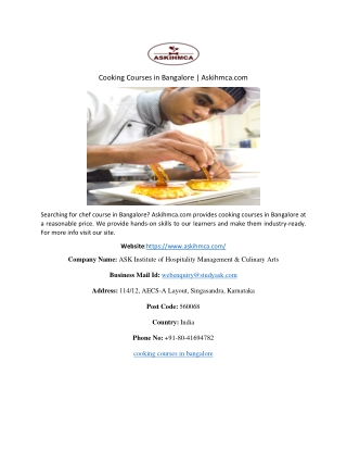 Cooking Courses in Bangalore