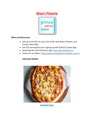 $5 Off- Shea's Pizzeria Restaurant Menu Windsor, NSW