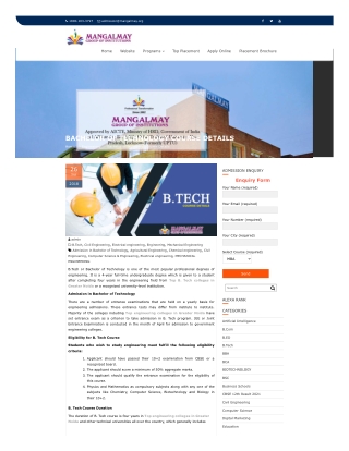 BACHELOR OF TECHNOLOGY COURSE DETAILS