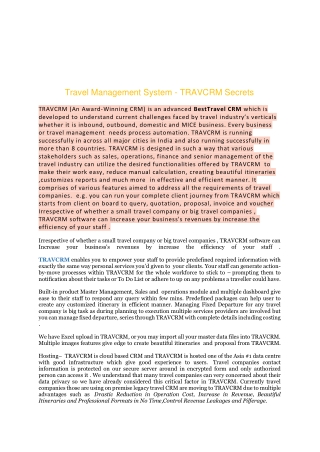 Travel Management System - TRAVCRM Secrets -Debox Global