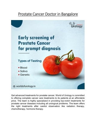 prostate cancer doctor in Bangalore