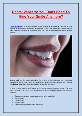 Dental Veneers You Don’t Need To Hide Your Smile Anymore