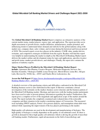 Global Microbial Cell Banking Market Drivers and Challenges Report 2021-2030