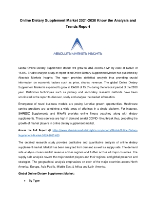 Online Dietary Supplement Market 2021-2030 Know the Analysis and Trends Report