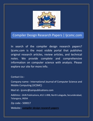 Compiler Design Research Papers | Ijcsmc.com