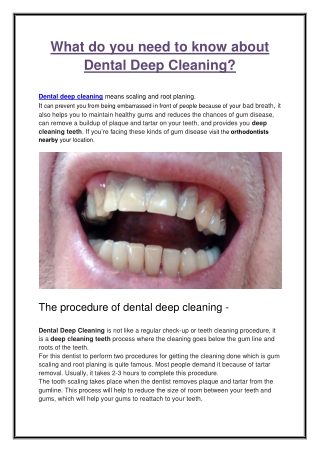 What do you need to know about Dental Deep Cleaning