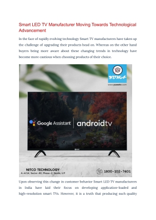 Smart LED TV Manufacturer Moving Towards Technological Advancement