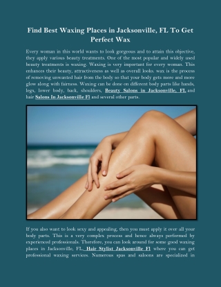 Find Best Waxing Places In Jacksonville, FL To Get Perfect Wax