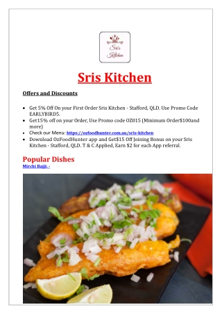 5% Off - Sris Kitchen Indian Restaurant Menu Stafford, QLD
