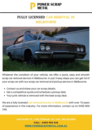 Fully Licensed Car Removal in Melbourne