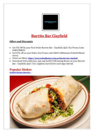 5% Off - Burrito Bar Menu - Mexican Restaurant Clayfield, QLD