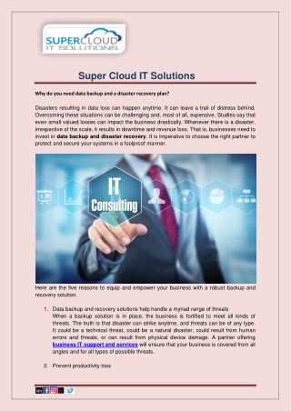 Data Backup and Disaster Recovery plan