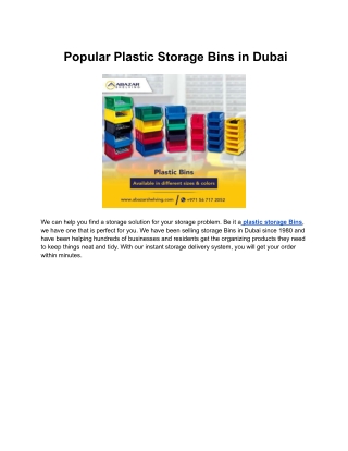 Popular Plastic Storage Bins in Dubai