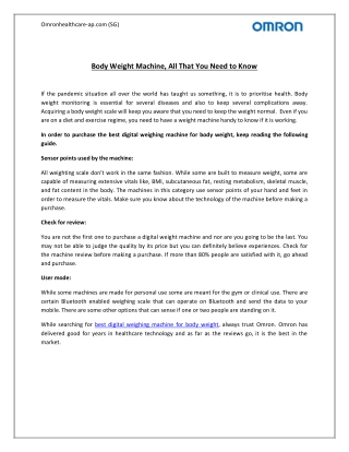 Body Weight Machine, All That You Need to Know