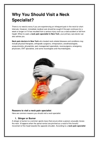 Why You Should Visit a Neck Specialist