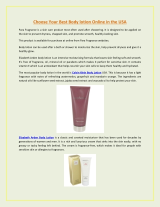 Choose Your Best Body lotion Online in the USA