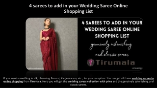 4 sarees to add in your Wedding Saree Online Shopping List