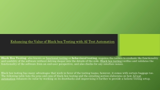 Enhancing the Value of Black box Testing