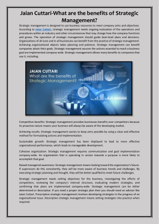 Jaian Cuttari-What are the benefits of Strategic Management