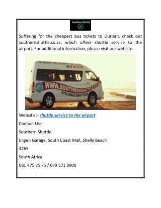 Shuttle Service To The Airport  Southernshuttle.co.za