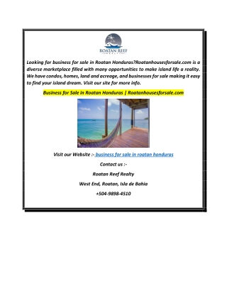 Business for Sale in Roatan Honduras  Roatanhousesforsale.com