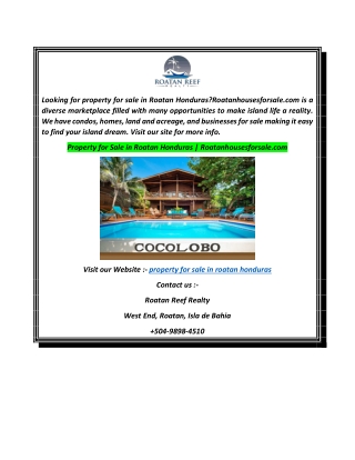 Property for Sale in Roatan Honduras  Roatanhousesforsale.com