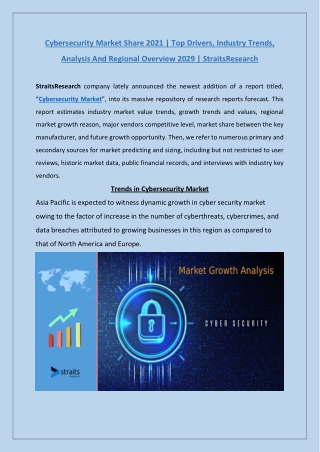 Cybersecurity Market Analysis, Share By 2029 StraitsResearch