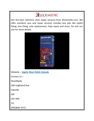 Saphir Shoe Polish Canada  Shoemedic.com