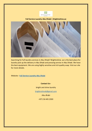 Full Service Laundry Abu Dhabi | Brightnshine.ae