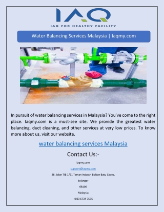 Water Balancing Services Malaysia | Iaqmy.com