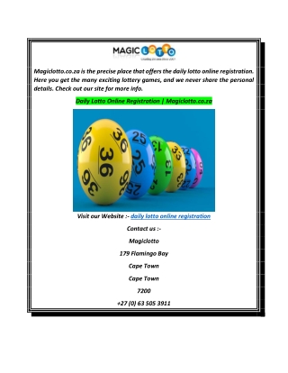 Daily Lotto Online Registration  Magiclotto.co.za