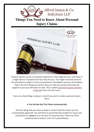 Things You Need to Know About Personal Injury Claims
