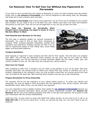 Car Removal: How To Sell Your Car Without Any Paperwork In Parramatta