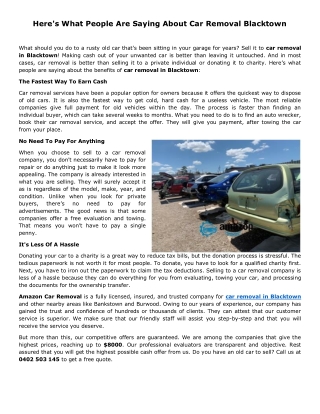 Here's What People Are Saying About Car Removal Blacktown