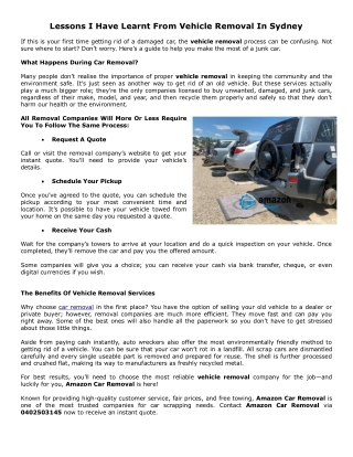 Lessons I Have Learnt From Vehicle Removal In Sydney