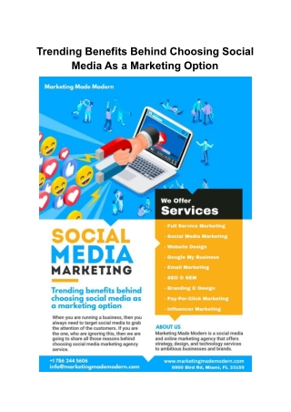Trending Benefits Behind Choosing Social Media As a Marketing Option