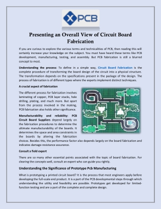 Presenting An Overall View of Circuit Board Fabrication
