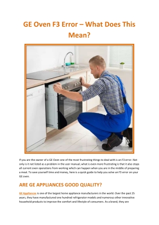 GE Oven F3 Error