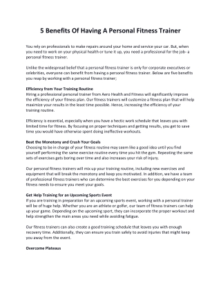 5 Benefits Of Having A Personal Fitness Trainer
