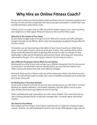 Why Hire an Online Fitness Coach