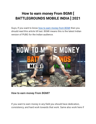 How to earn money From BGMI [ BATTLEGROUNDS MOBILE INDIA ] 2021