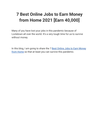 7 Best Online Jobs to Earn Money from Home 2021 [Earn 40,000]