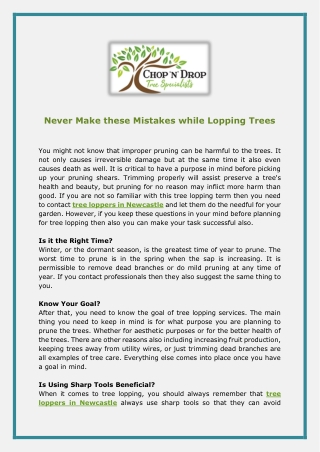 Never Make these Mistakes while Lopping Trees