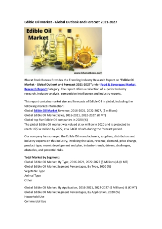 Edible Oil Market - Global Outlook and Forecast 2021-2027