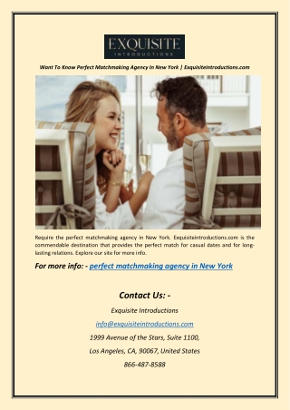 Want To Know Perfect Matchmaking Agency In New York | Exquisiteintroductions.com