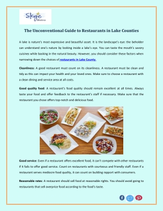 The Unconventional Guide to Restaurants in Lake Counties