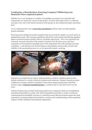 Looking for a Manufacturer Sourcing Company - Industryexperts