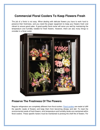 Commercial Flower Coolers To Keep Flowers Fresh